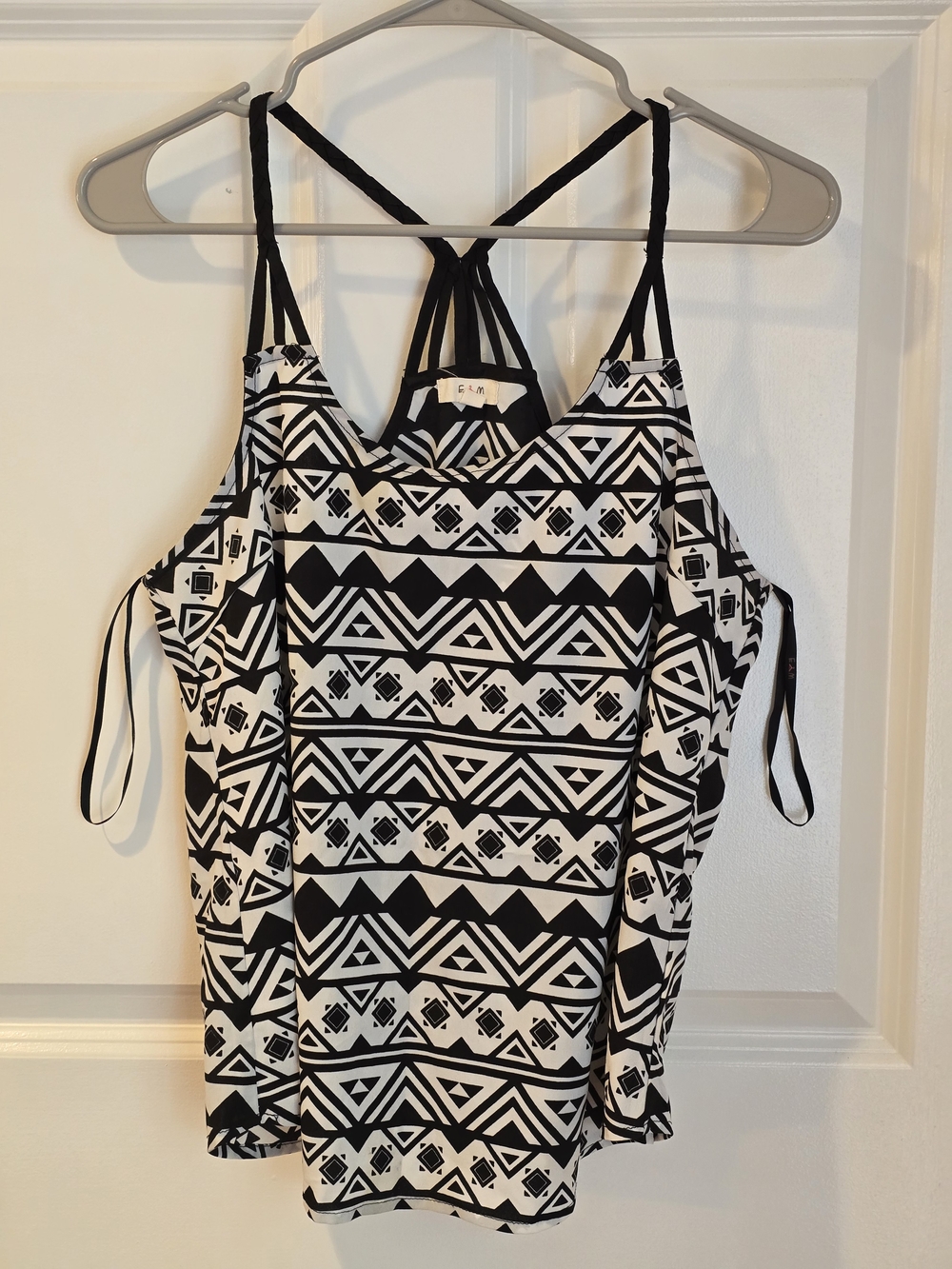 Black & White Geometric Strappy Tank Top